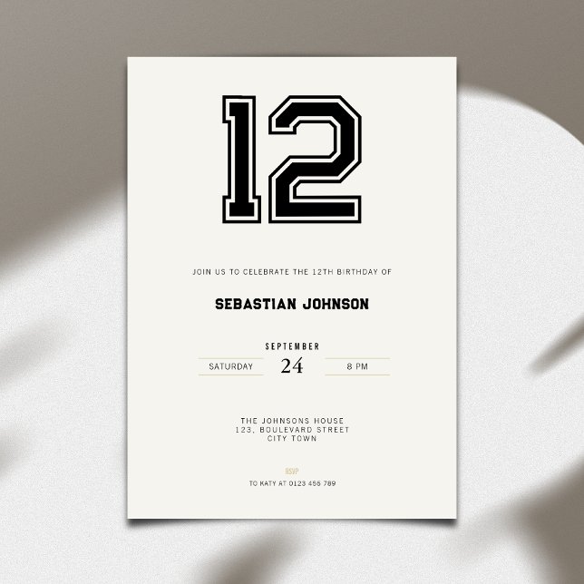 Invitation d'anniversaire 12 ans - Style Sport Min (12th birthday invitation in minimalistic sport style)