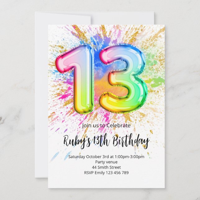 Invitation d'anniversaire 13 ans Arc-en-Ciel (Devant)