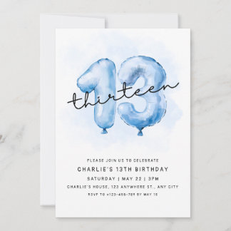 Invitation d'anniversaire 13 ans ballon bleu