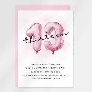 Invitation d'anniversaire 13 ans ballon rose