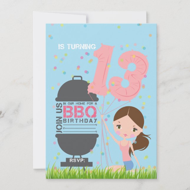 Invitation d'anniversaire 13 ans BBQ Girl (Devant)
