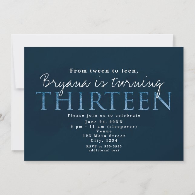 Invitation d'anniversaire 13 ans Bleu 13 (Devant)