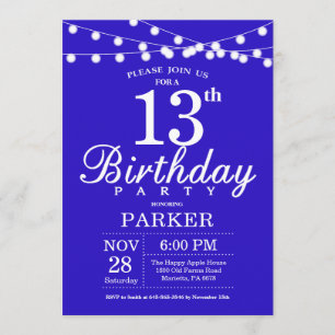 Invitation d'anniversaire 13 ans Bleu Royal