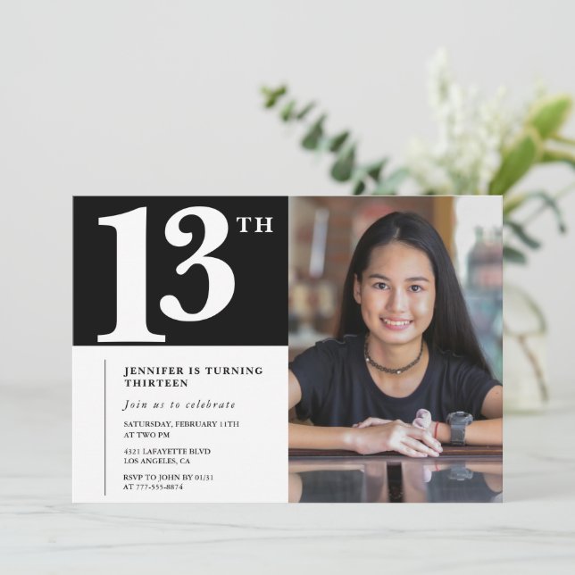 Invitation d'anniversaire 13 ans chic filles photo (Debout devant)