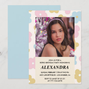 Invitation d'anniversaire 13 ans Fleurs rétro funk