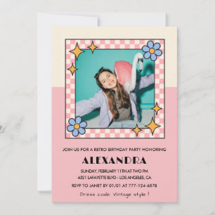 Invitation d'anniversaire 13 ans Fleurs roses rétr