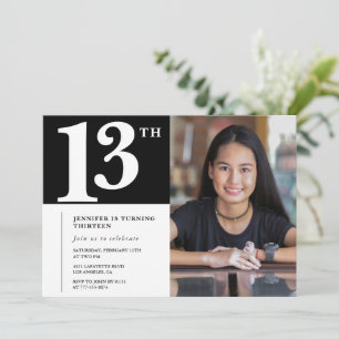 Invitation d'anniversaire 13 ans noir Chic Filles 