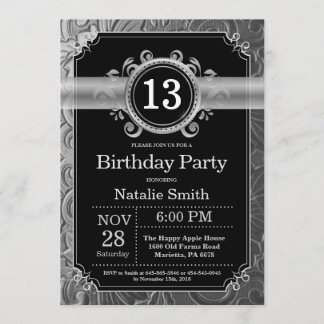 Invitation d'anniversaire 13 ans noir et paillette
