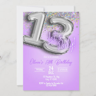 Invitation d'anniversaire 13 ans Paillettes Violet