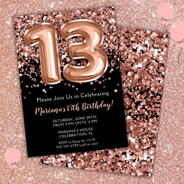 Invitation d'anniversaire 13 ans Rose noire Paille (Créateur téléchargé)