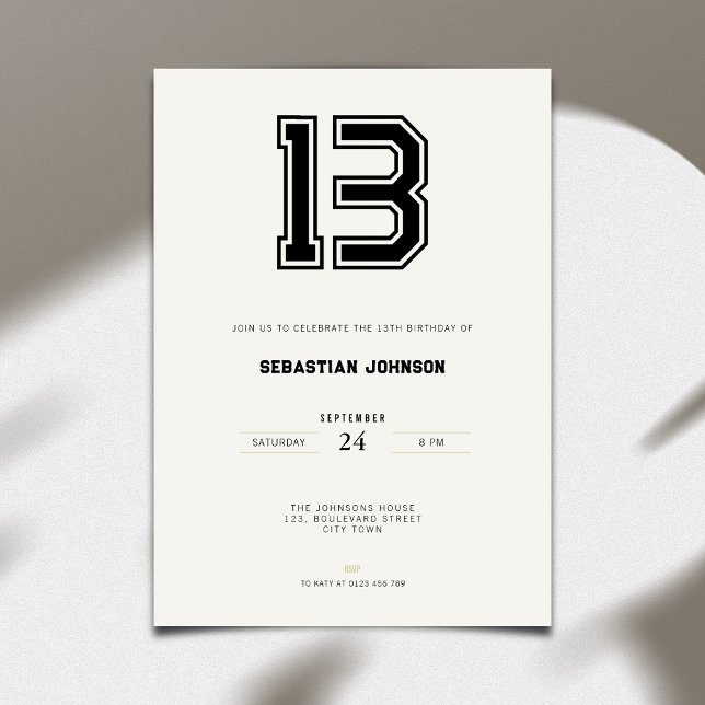 Invitation d'anniversaire 13 ans - Style Sport Min (13th birthday invitation simple sport design for teenagers)