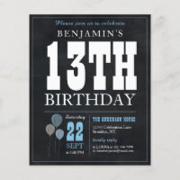 Invitation d'anniversaire 13 ans tableau noir bleu