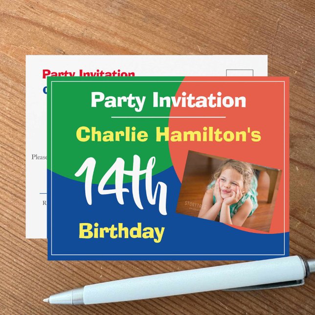 Invitation d'anniversaire 14 ans avec carte postal (Créateur téléchargé)