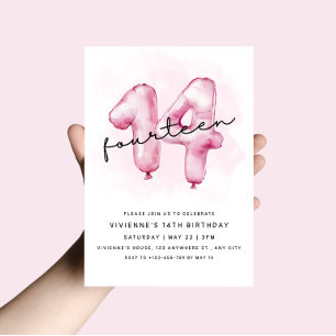 Invitation d'anniversaire 14 ans Ballon Rose