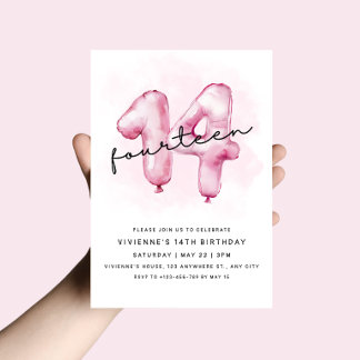 Invitation d'anniversaire 14 ans Ballon Rose