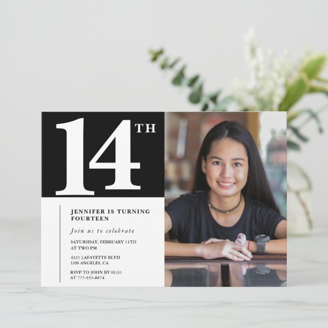 Invitation d'anniversaire 14 ans chic filles photo (Debout devant)