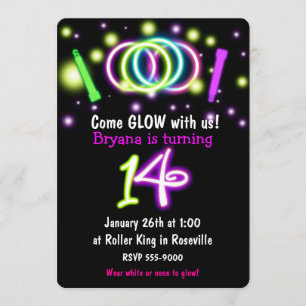 Invitation d'anniversaire 14 ans GLOW Lights