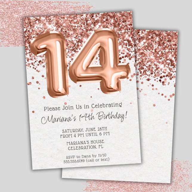 Invitation d'anniversaire 14 ans Rose Gold (Créateur téléchargé)