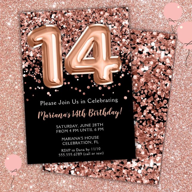 Invitation d'anniversaire 14 ans Rose noire Paille (Créateur téléchargé)