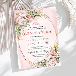 Invitation d'anniversaire 15 ans Fleurs roses past