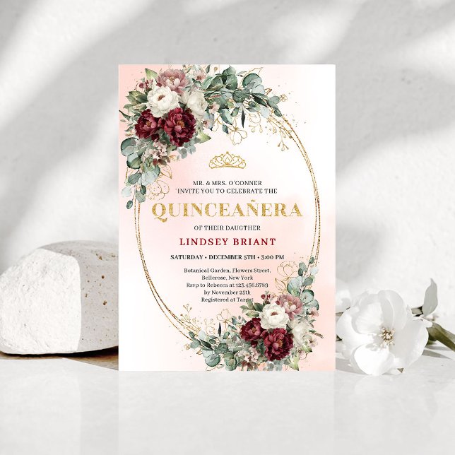 Invitation d'anniversaire 15 ans Fleurs rouges pro (Modern Deep Red Flowers 15th Birthday Invitation)