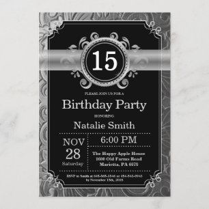 Invitation d'anniversaire 15 ans paillettes noires
