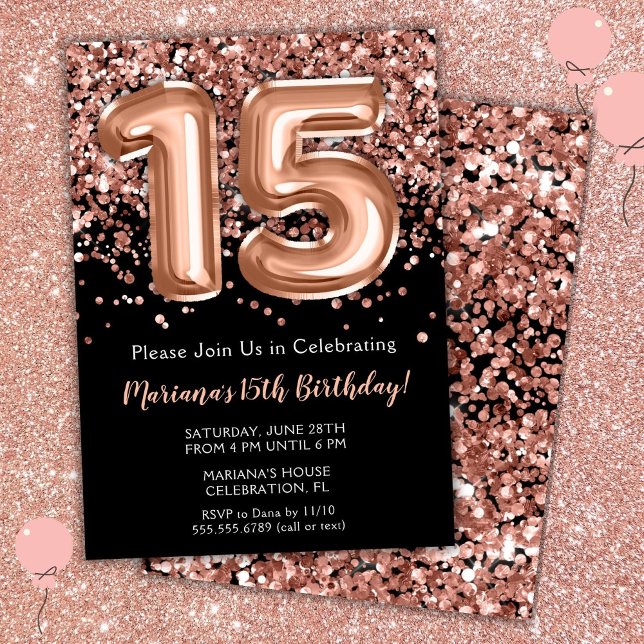 Invitation d'anniversaire 15 ans Rose noire Paille (Créateur téléchargé)