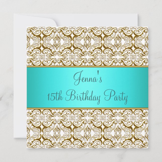 Invitation d'anniversaire 15 ans Turquoise Fête Tu (Devant)