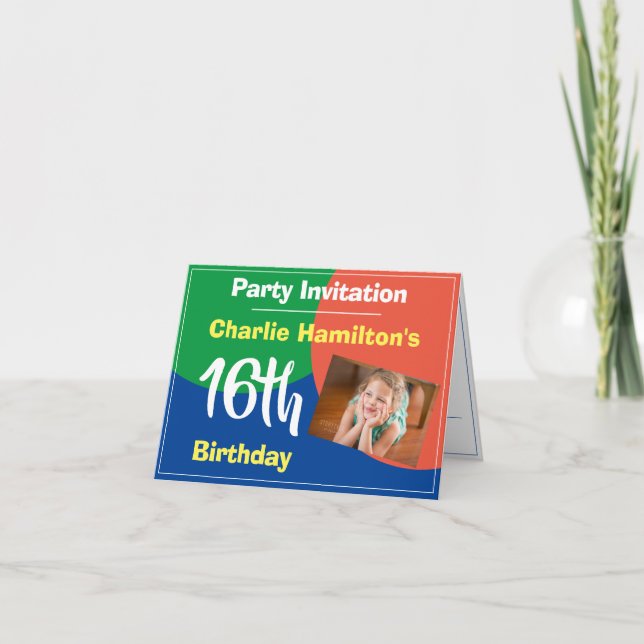 Invitation d'anniversaire 16 ans avec photo (Devant)