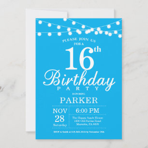 Invitation d'anniversaire 16 ans Bleu