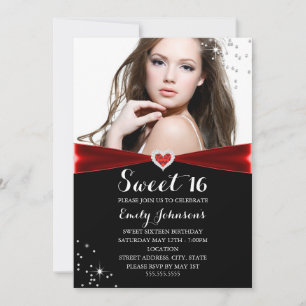 Invitation d'anniversaire 16 ans Cœur Étincelant R