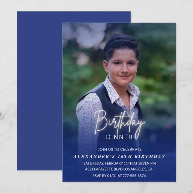 Invitation d'anniversaire 16 ans Dîner d'anniversa (Devant / Derrière)