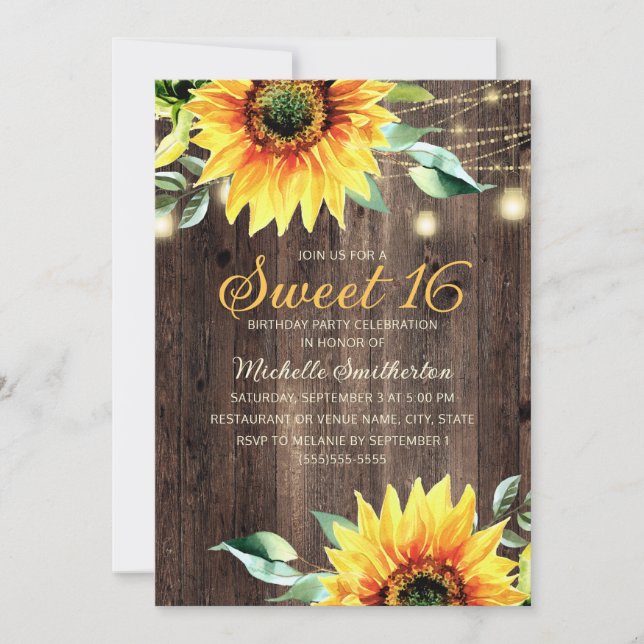 Invitation d'anniversaire 16 ans douce avec guirla (Devant)