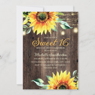 Invitation d'anniversaire 16 ans douce avec guirla