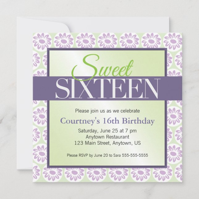 Invitation d'anniversaire 16 ans Fleurs de Marguer (Devant)