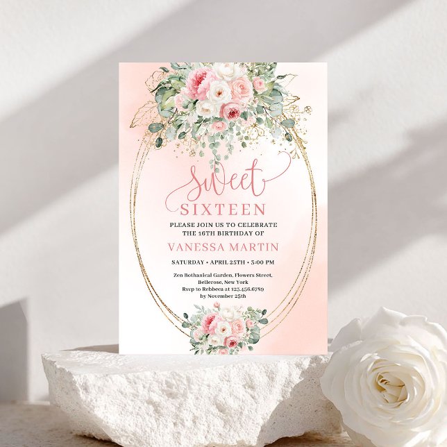 Invitation d'anniversaire 16 ans Floral Romantic B (Romantic Blush Floral Sweet 16 Birthday Invitation)