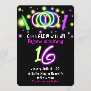 Invitation d'anniversaire 16 ans GLOW Lights