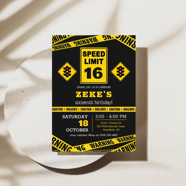 Invitation d'anniversaire 16 ans Limite de Vitesse (Speed Limit 16th Birthday Invitation)