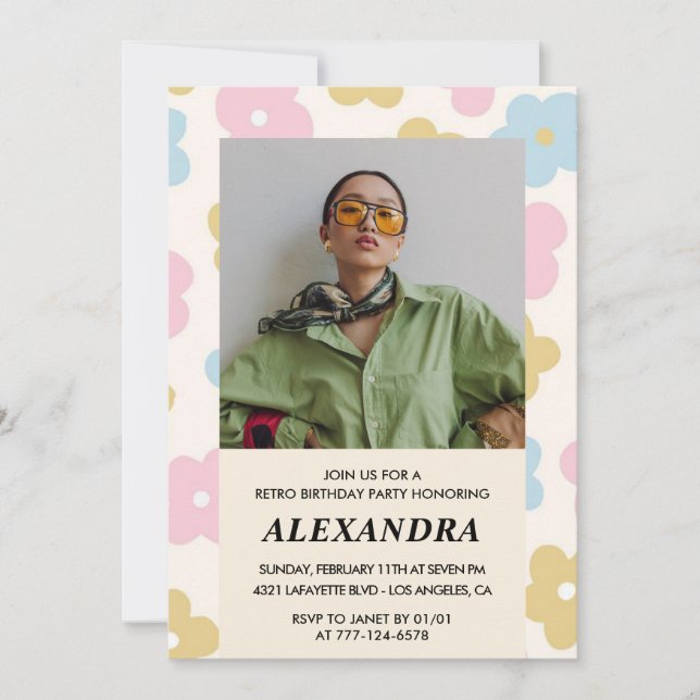 Invitation d'anniversaire 16 ans Rétro Groovy Flor (Devant)