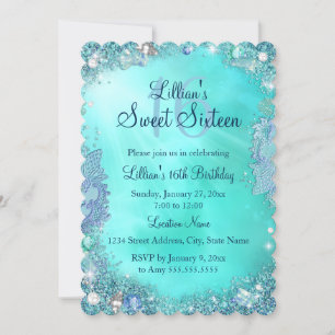 Invitation d'anniversaire 16 ans Teal Ocean Jewel