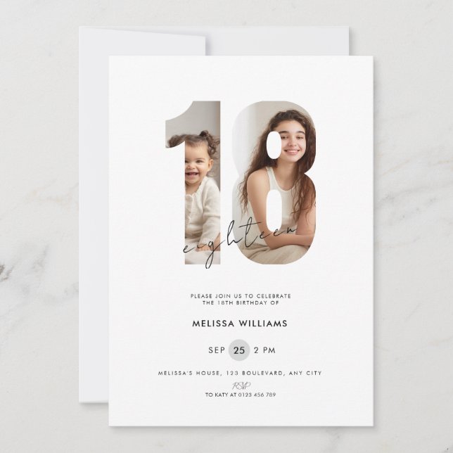 Invitation d'anniversaire 18 ans avec photo - Blan (Devant)