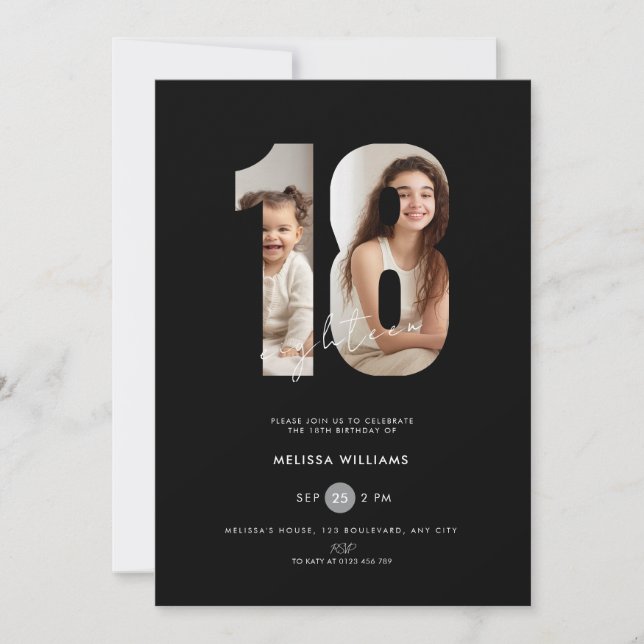 Invitation d'anniversaire 18 ans avec photo pour f (Devant)