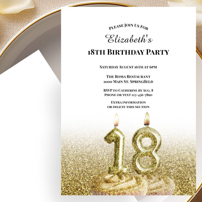 Invitation d'anniversaire 18 ans blanche et or pou (Créateur téléchargé)