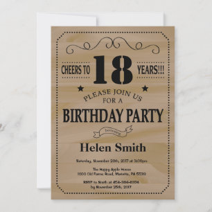 Invitation d'anniversaire 18 ans Bois Rustique