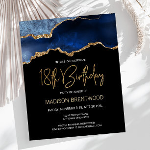 Invitation d'anniversaire 18 ans Budget Blue Gold 