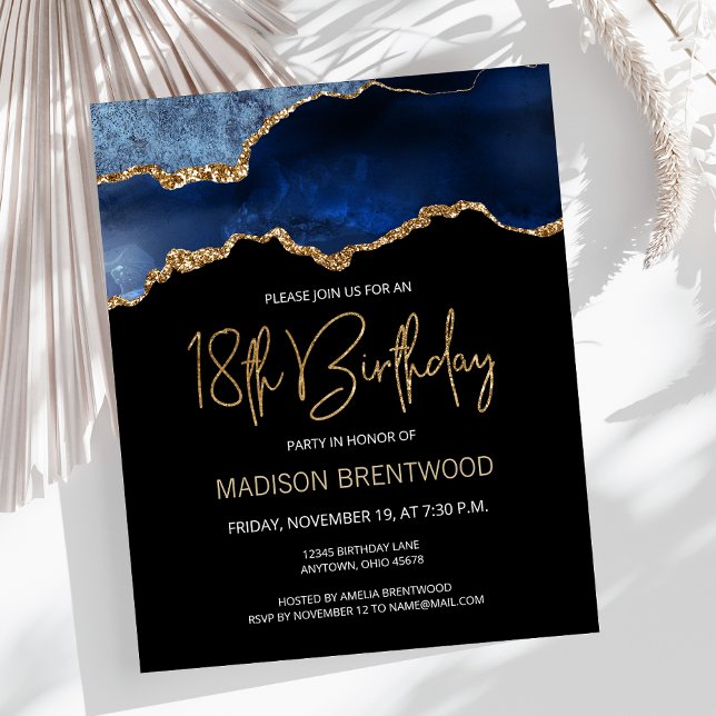 Invitation d'anniversaire 18 ans Budget Blue Gold  (Créateur téléchargé)