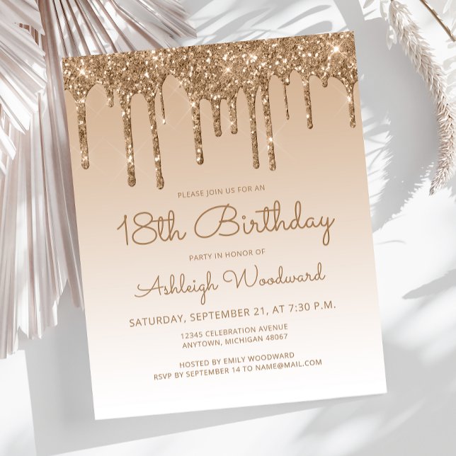 Invitation d'anniversaire 18 ans Budget Glitter Dr (Créateur téléchargé)