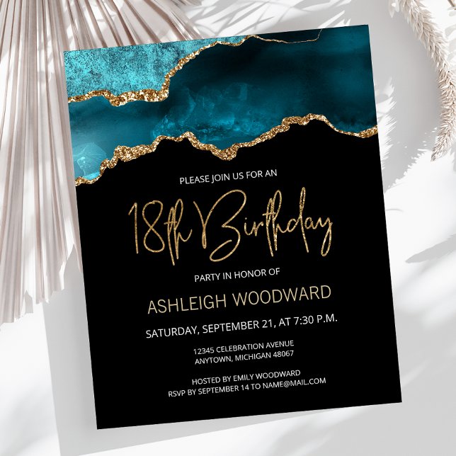 Invitation d'anniversaire 18 ans Budget Turquoise  (Créateur téléchargé)
