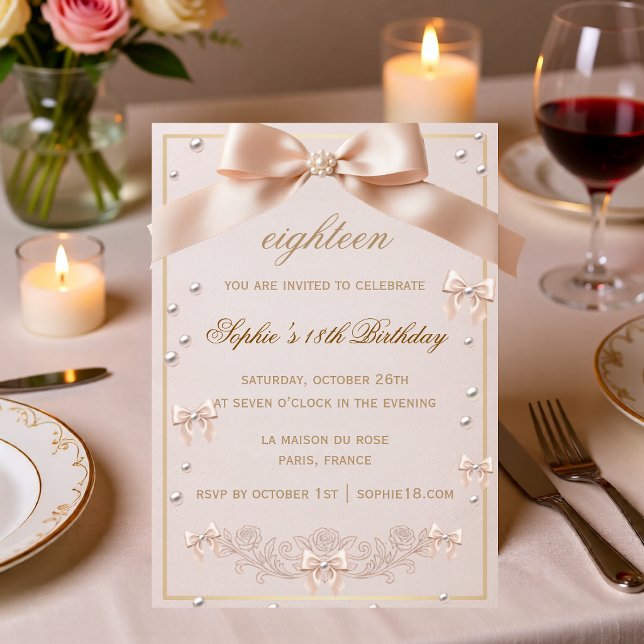 Invitation d'anniversaire 18 ans fille Coquette Ro (Créateur téléchargé)