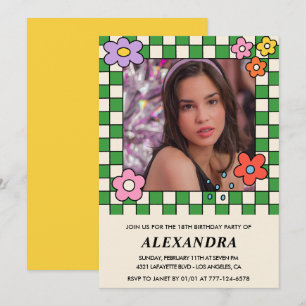 Invitation d'anniversaire 18 ans Fille Fleurs Rétr